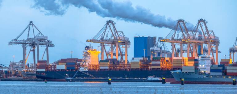 Container ships loading at Europoort tweede maasvlakte harbor