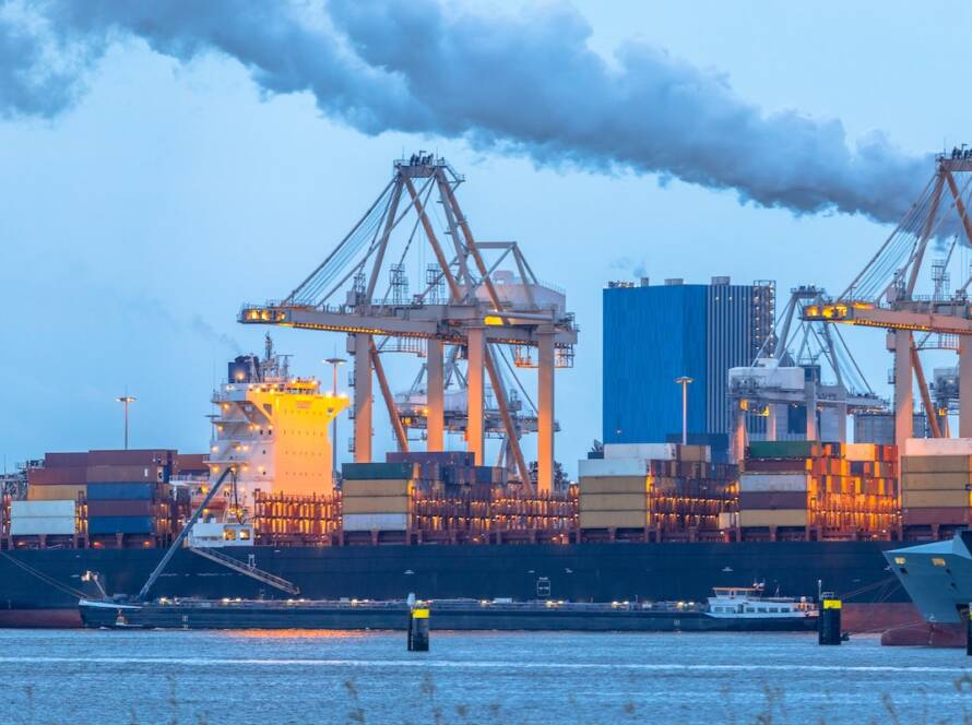 Container ships loading at Europoort tweede maasvlakte harbor